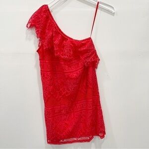 Love, Fire Red Lace One Shoulder Mini Dress Small